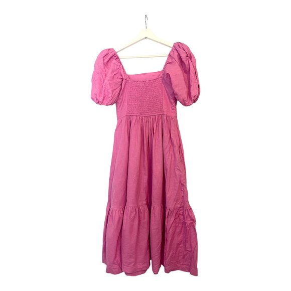 Abercrombie & Fitch Emerson Linen-Blend Puff Sleeve Midi Dress in Pink Sz Small - Picture 6 of 12